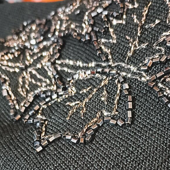 Liz Claiborne Black Silk Cardigan 12 Women's Open Front Long Sleeve Bead Flower - Picture 5 of 9